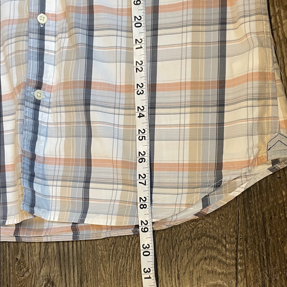 Banana Republic Men's Size Large Blue, Tan & White Plaid Button-Down Shirt - Picture 7 of 11